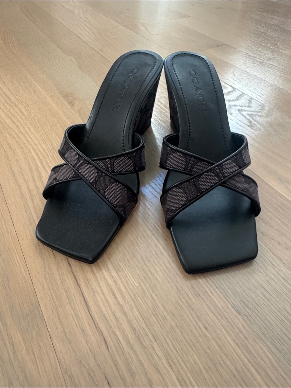 Coach Black & Dark Brown Signature Crisscross Mule Heels